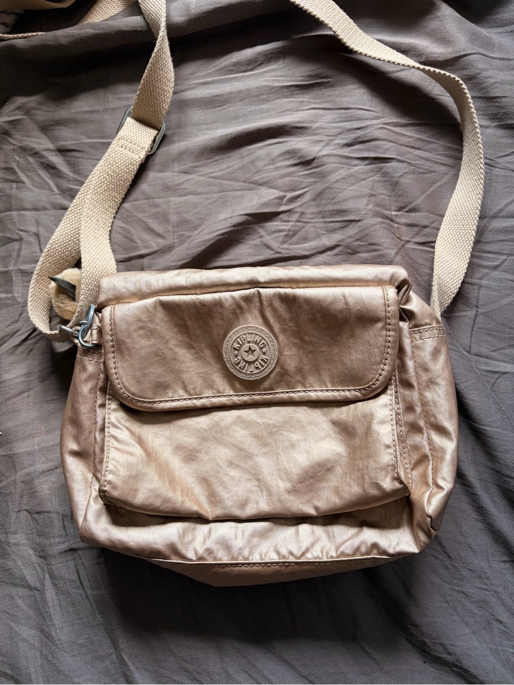 Kipling Sabian Metallic Gold Crossbody Bag - Excellent Condition